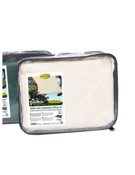 toldo vela 150gr (hdpe) cuadrado beige 3,6 x 3,6 m