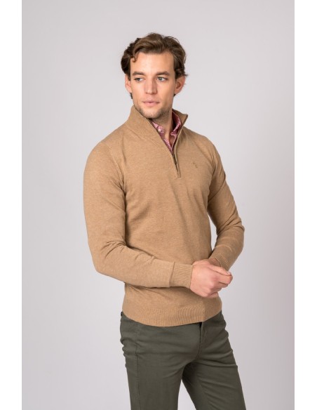 jersey c/cremallera british cotton camel talla m