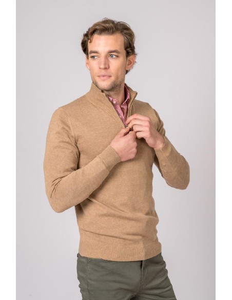 jersey c/cremallera british cotton camel talla m