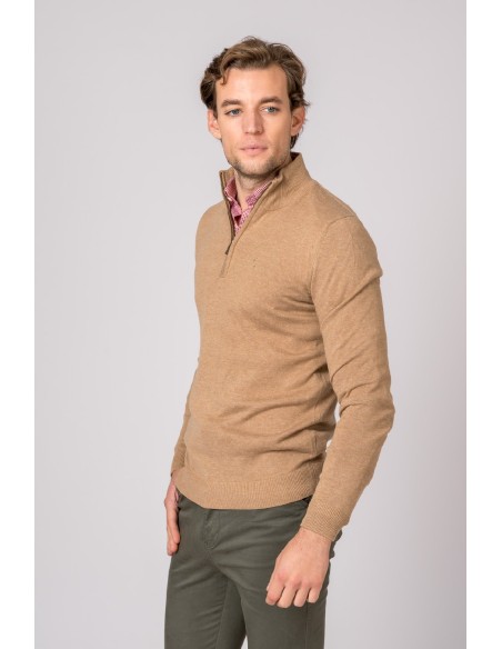 jersey c/cremallera british cotton camel talla xl