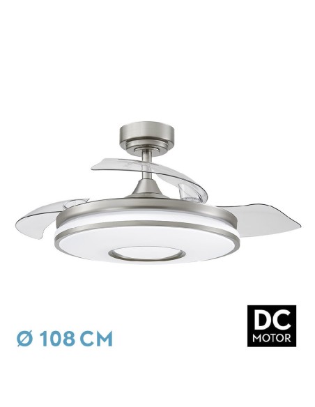 ventilador dani 59w 6980lm niquel 4 aspas 6 velocidades 107d