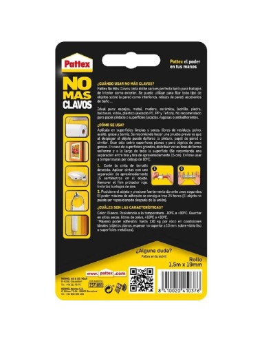 pattex no mas clavos cinta doble cara 1,5mx19mm