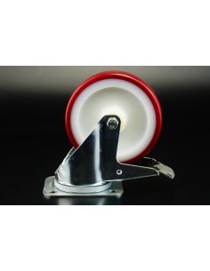 rueda 2540-100x30 poliuretano rojo pletina y freno