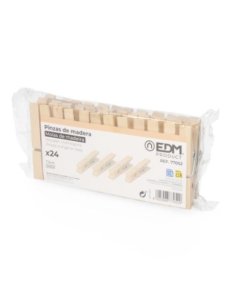 pack 24 pinzas de madera 7cm edm