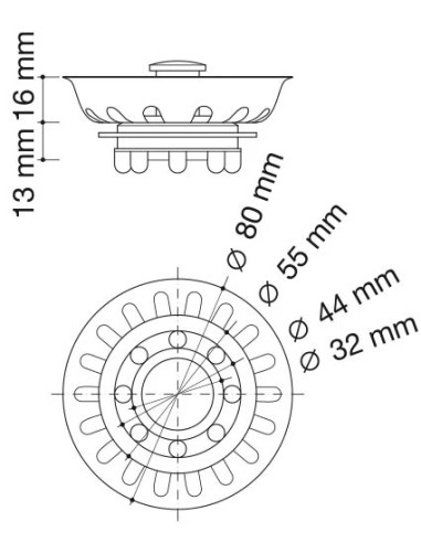 filtro cesto fregadera guia acero inox 80mm