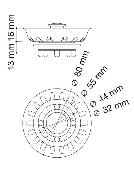 filtro cesto fregadera guia acero inox 80mm