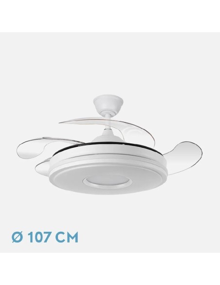 ventilador dani 59w 6980lm blanco 4 aspas 6 velocidades 107d