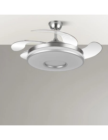 ventilador dani 59w 6980lm niquel 4 aspas 6 velocidades 107d