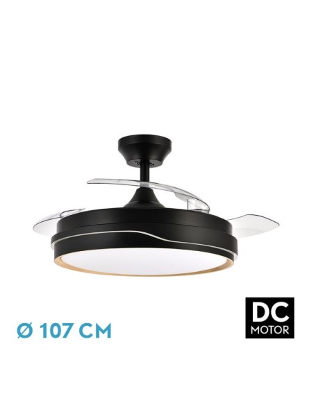 ventilador dc tempano negro/madera 72w 3 aspas 107d