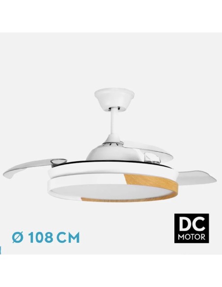 ventilador dc emperador 72w blanco/haya 3 aspas 6 velocidades 108d