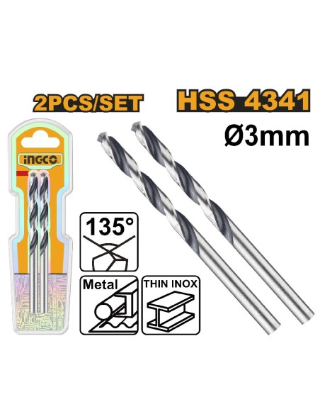broca metal hss 3mm ingco 2 unidades 1141