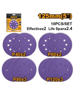 set 10 discos lija zirconio 125mm ingco 0675