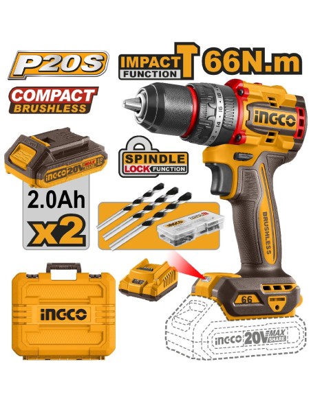 taladro atornillador percutor 20v 66nm ingco