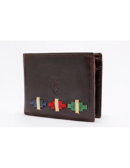 cartera piel rombos azul, rojo y verde