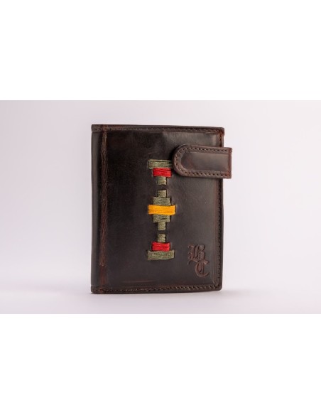 cartera piel rombos verde, amarillo y rojo