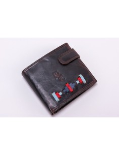 cartera piel rombos azul y rojo