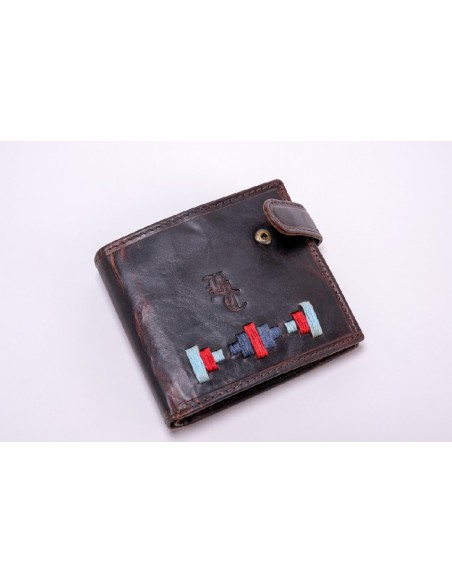 cartera piel rombos azul y rojo