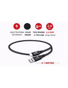 cable telefonia reforzado color negro tipo iphone a tipo usb 2.4 amp 2